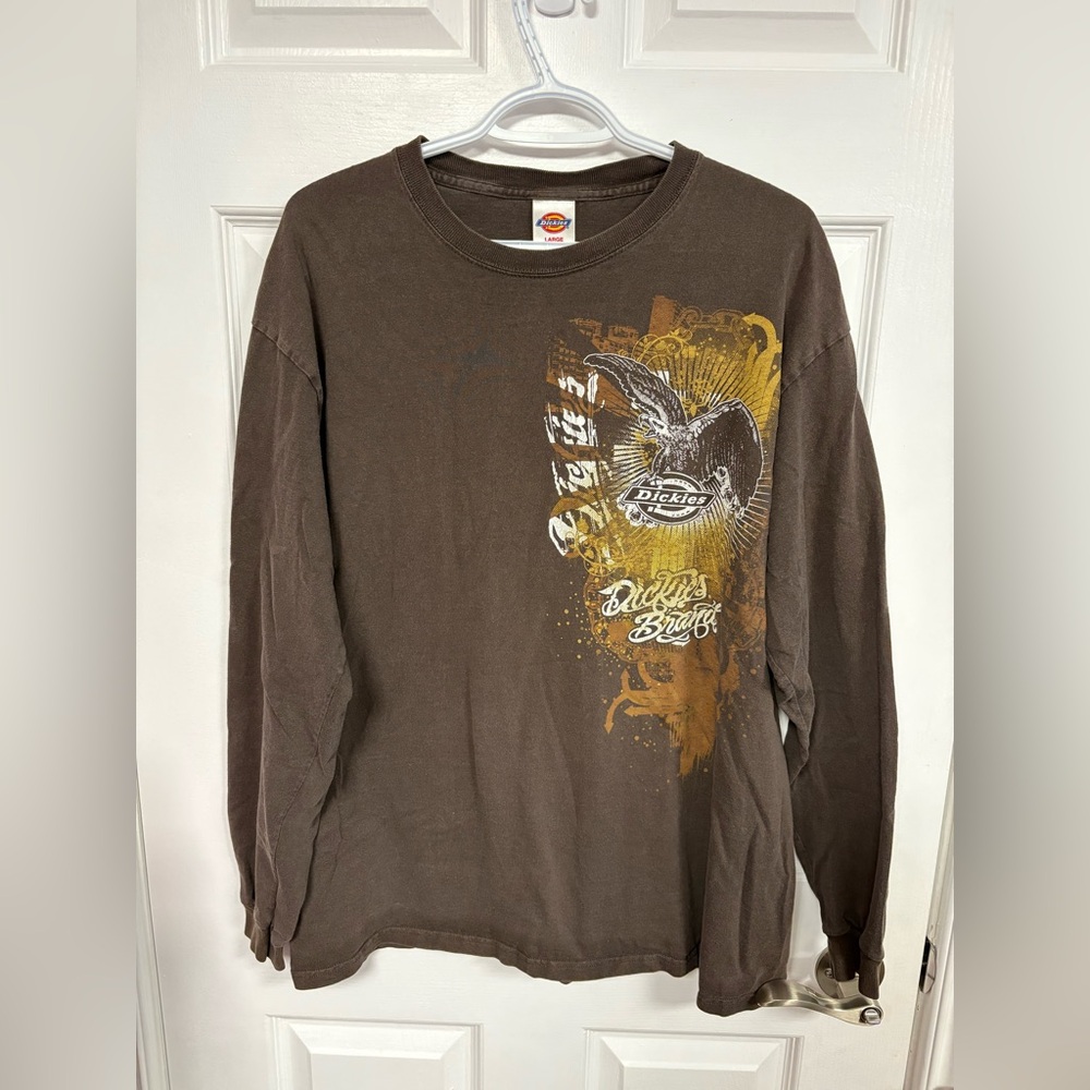 Vintage Dickies Brown Graphic Eagle Long Sleeve Shirt, Men Long Sleeve Size LG